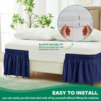 Biscaynebay Wrap Around Bed Skirts For King & Cal King Beds 16' Drop, Navy Adjustable Elastic Dust Ruffles Easy Fit Wrinkle & Fade Resistant Silky Luxurious Fabric Solid Machine Washable