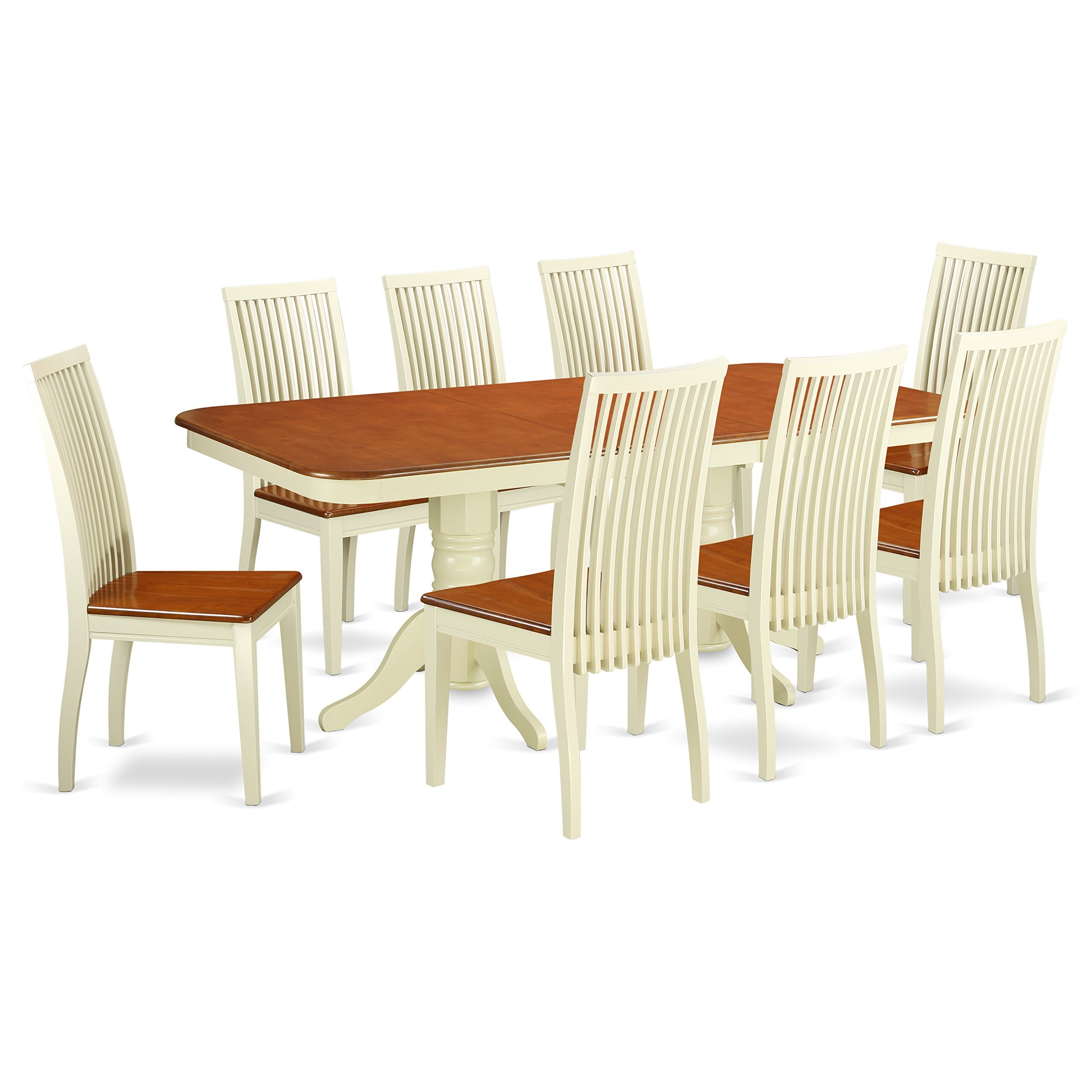 East West Furniture Naip9-Bmk-W Napoleon 9 Piece Modern Set Includes A Rectangle Wooden Table With Butterfly Leaf And 8 Kitchen Dining Chairs, 40X78 Inch, Buttermilk & Cherry