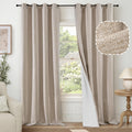 Lajode Beige 100% Blackout Linen Curtains For Living Room 95 Inch Length 2 Panels Set, Faux Linen Thermal Insulated Light Blocki