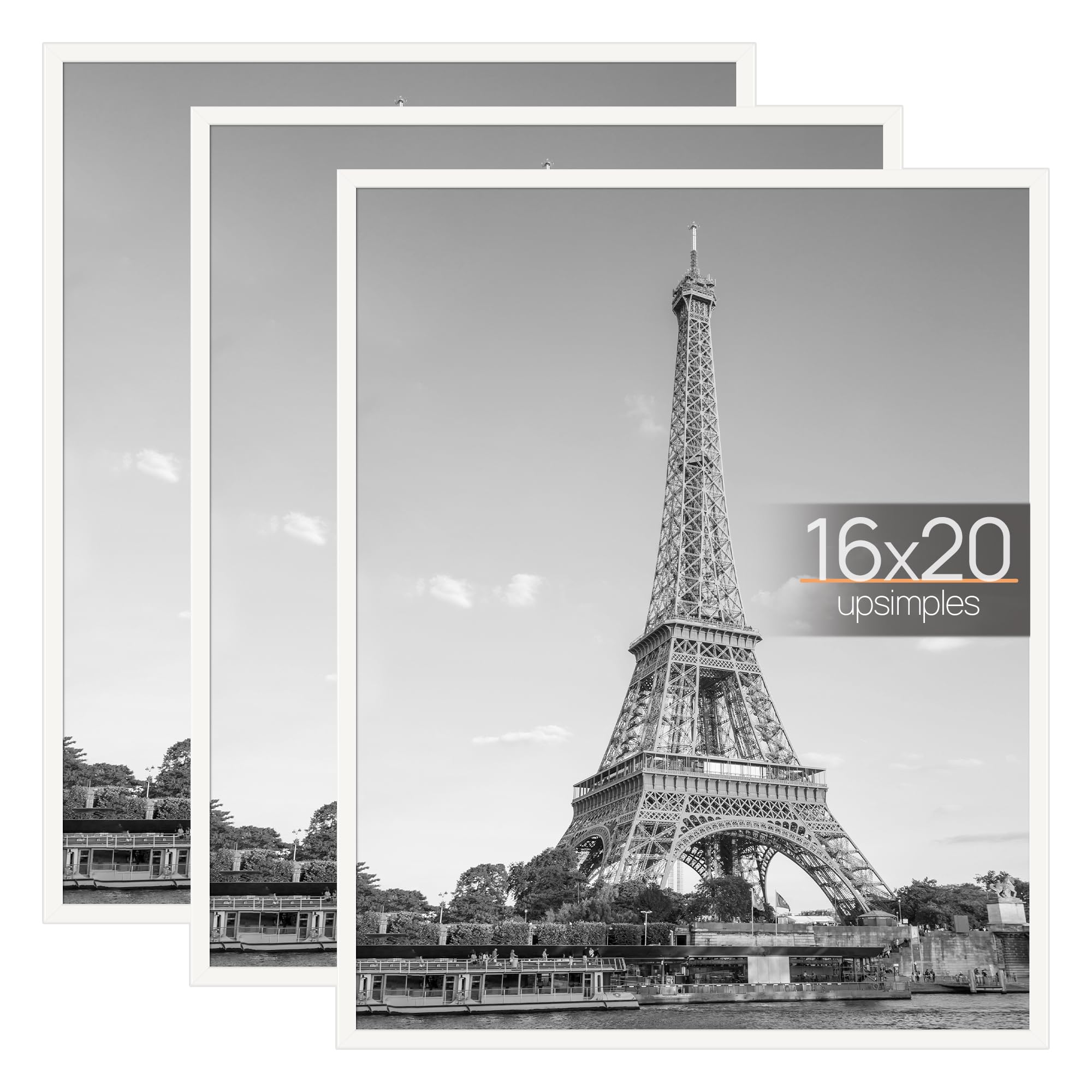 upsimples 16x20 Frame White 3 Pack, Poster Frames 16 x 20 for Horizontal or Vertical Wall Mounting, Scratch-Proof Wall Gallery P