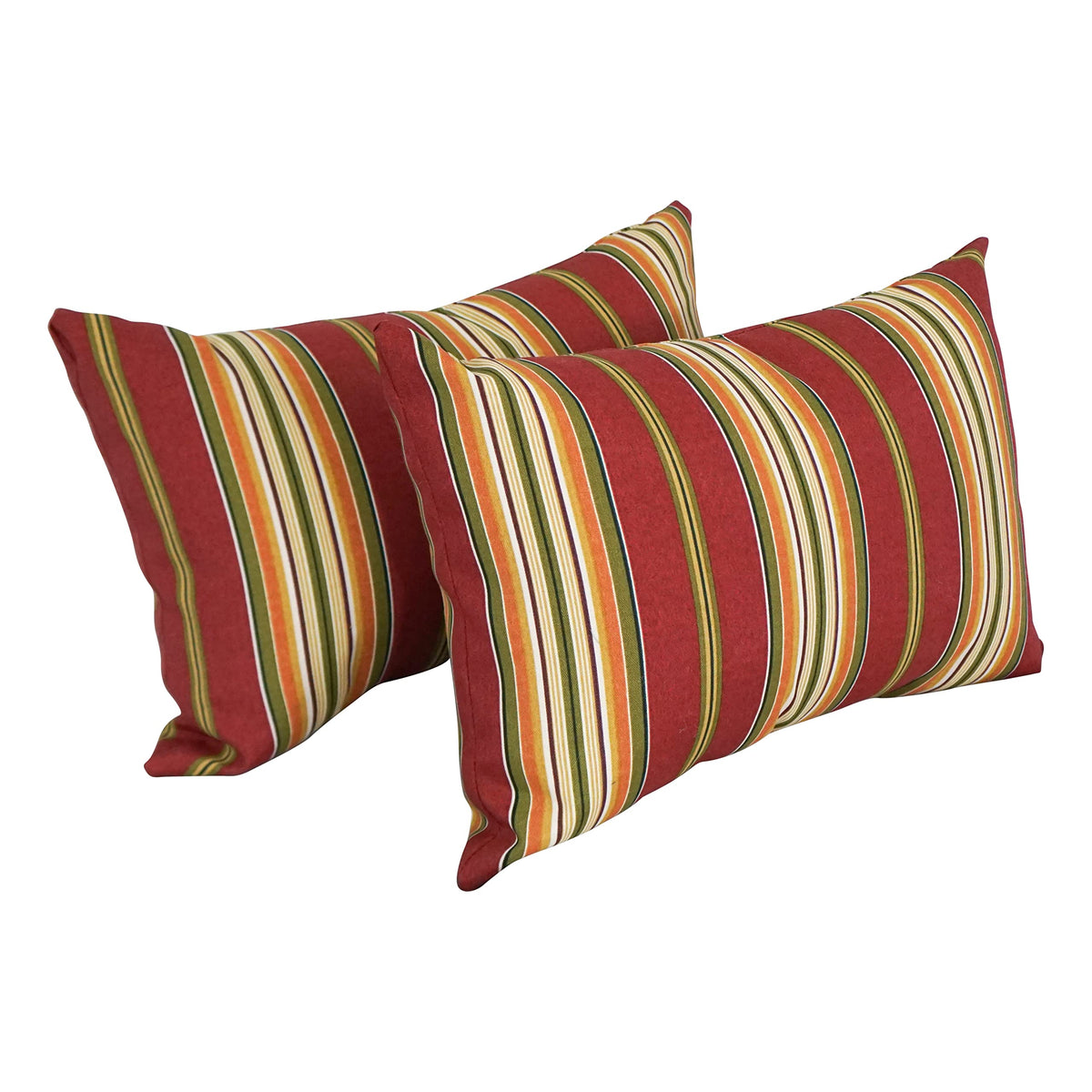 Blazing Needles 9911-S2-REO-17 Outdoor Throw Pillows (Set of 2), 12&quot; x 20&quot;, Kingsley Stripe Ruby