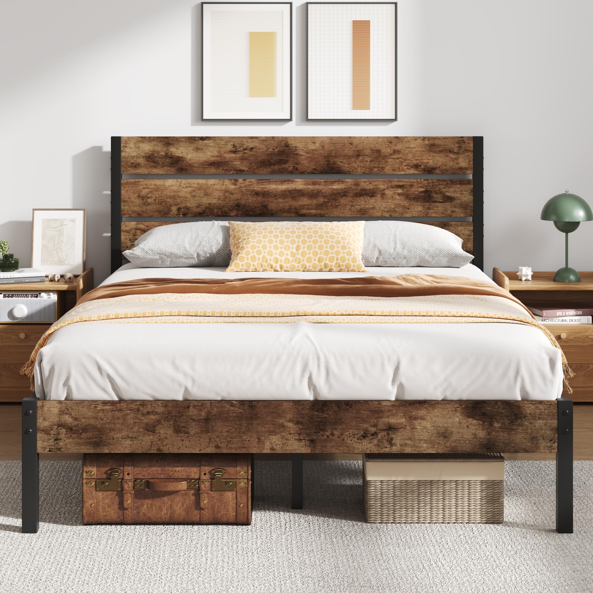 Foredawn Queen Bed Frame With Headboard And Footboard, 14 Inch Metal Platform Bed, Mattress Foundation, No Box Spring Needed, No