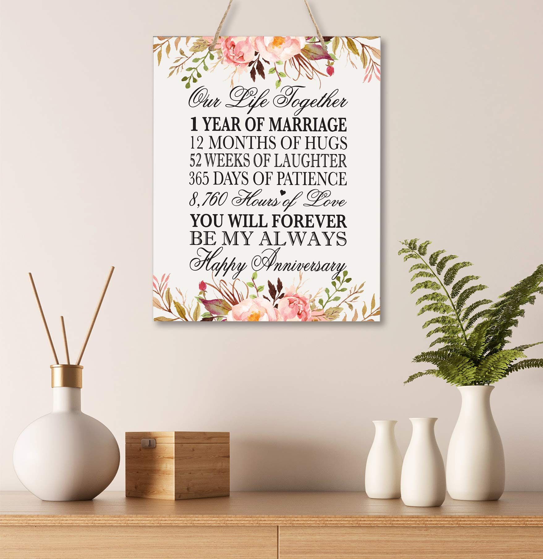 Lifesong Milestones Floral 1St Anniversary Plaque 1 Year Of Marriage - One Year Wedding Keepsake Gift For Parents Husband Wife H