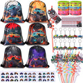 LemonRoad 73 Pcs Monster Truck Party Favors Set Birthday Supplies Includes Drawstring Bags Keychains Bracelets Stickers Straws T