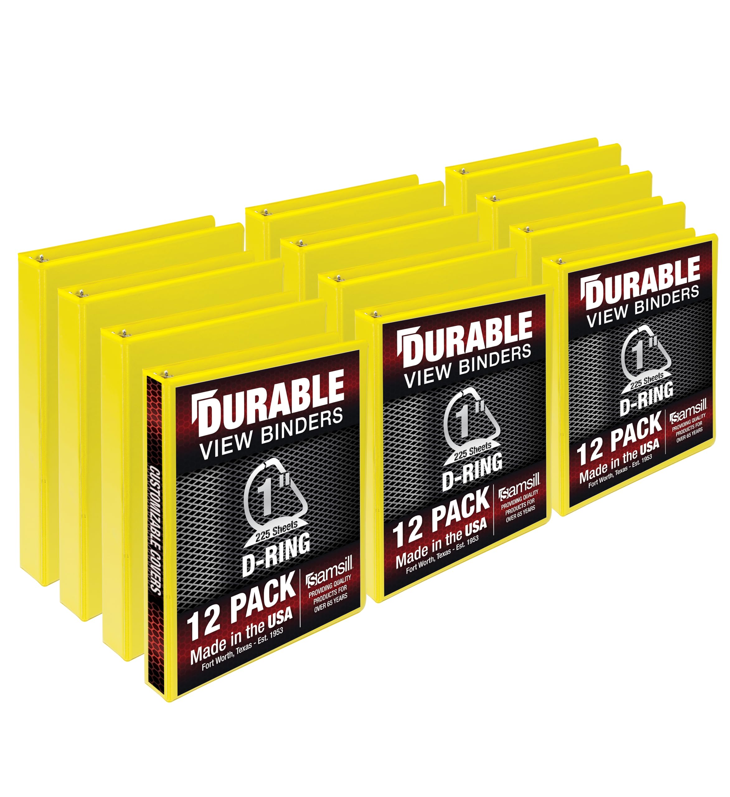 Samsill Durable 1 Inch Binder, Made In The Usa, D Ring Binder, Customizable Clear View Cover, Yellow, 12 Pack, Each Holds 225 Pa