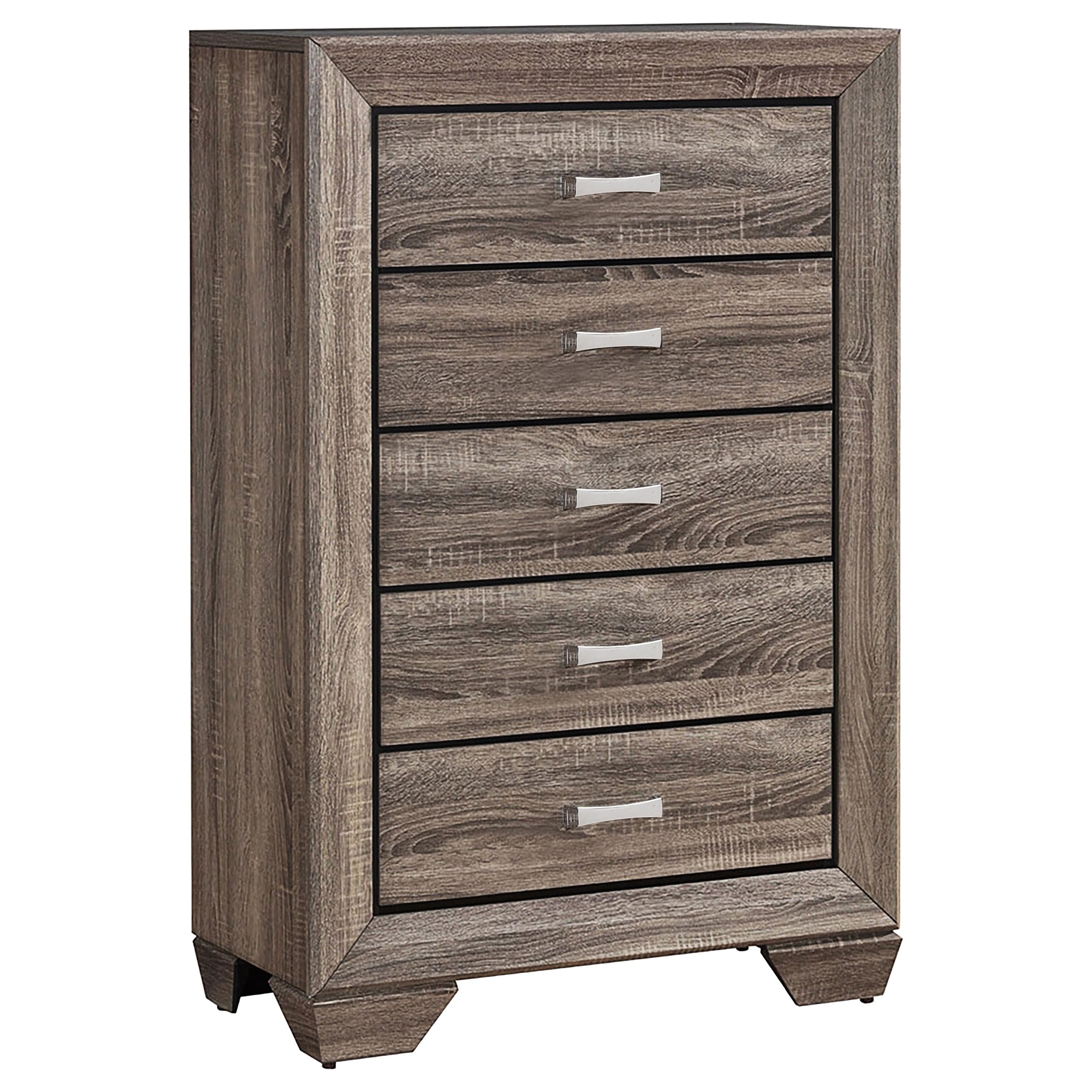 Coaster Home Furnishings Kauffman Transitional Wood 5-Drawer Bedroom Chest of Drawers Chiffonier Clothing Storage Cabinet Bedroom Armoire Tall Dresser Organizer Unit Washed Taupe 204195