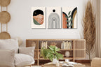 Boho Wall Art Prints Set Of 3, Boho Wall Decor, Mid Century Modern Prints Sun Moon Leaf Mountain Canvas Wall Painting, Neutral A