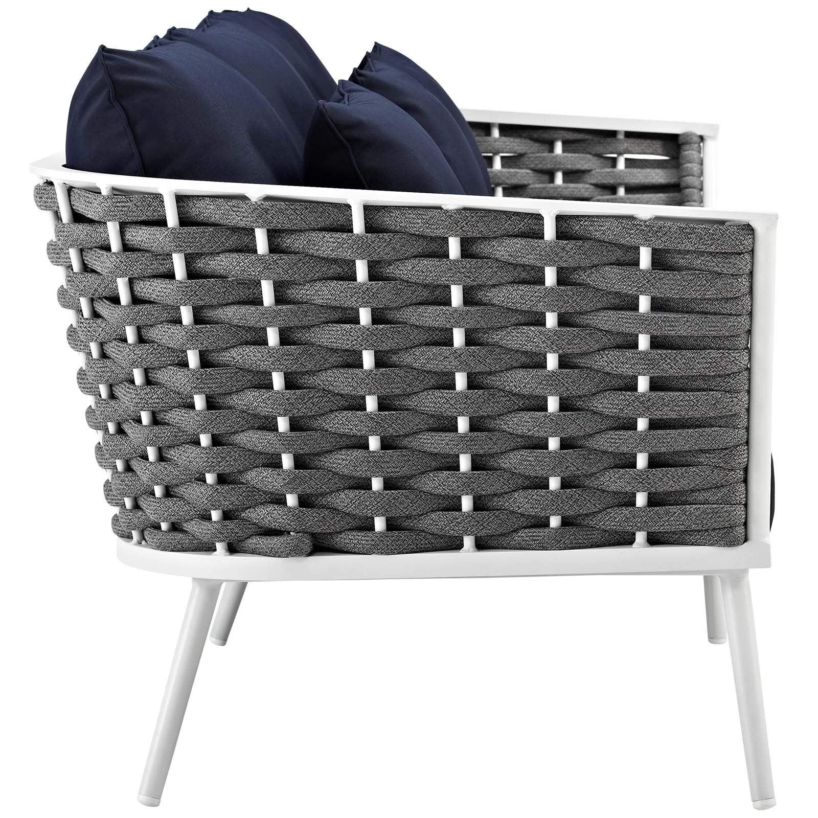 Modway Stance Outdoor Patio Contemporary Modern Woven Rope Sofa In White Navy