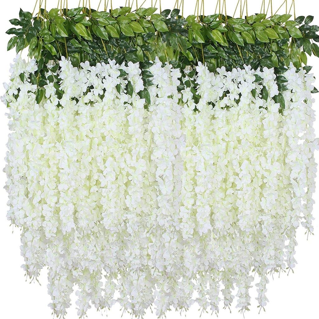 Artificial Wisteria Hanging Flowers Fake Wisteria Flower Garland Silk Vines Rattan Decor for Home Wedding Arch Wall Garden Green