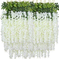 Artificial Wisteria Hanging Flowers Fake Wisteria Flower Garland Silk Vines Rattan Decor for Home Wedding Arch Wall Garden Green