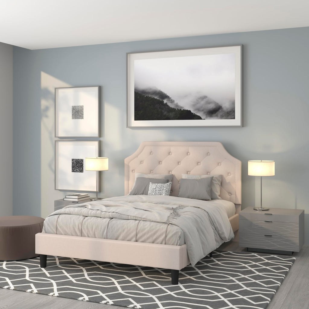 Flash Furniture Brighton Queen Size Tufted Upholstered Platform Bed In Beige Fabric