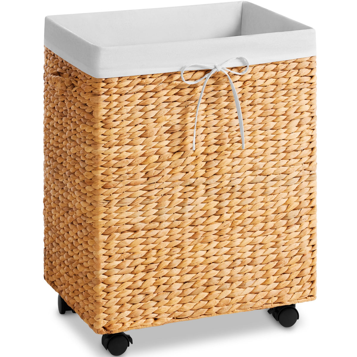 Best Choice Products Medium Laundry Hamper W/Lockable Rolling Wheels, Natural Handwoven Hyacinth Laundry Basket, W/Removeable & 