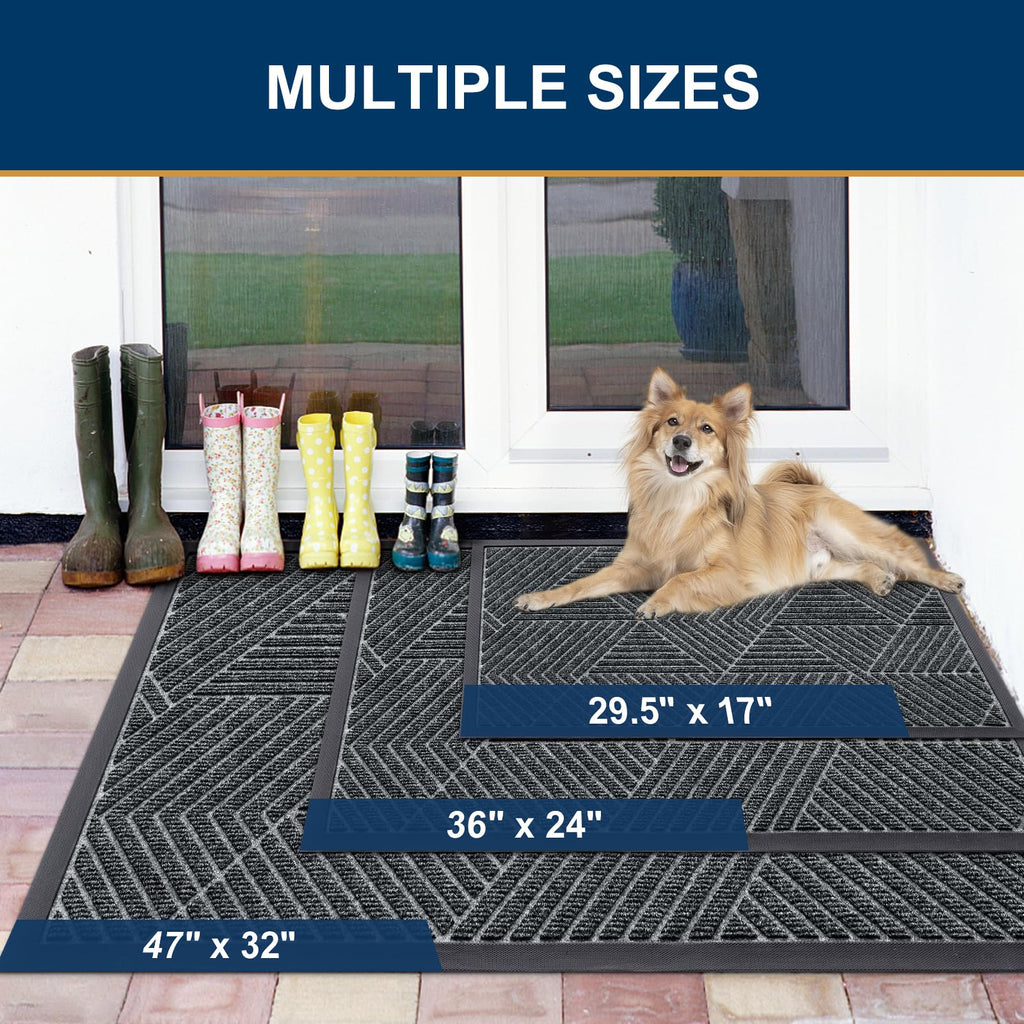 Smiry Front Door Mat Outside Entrance, Heavy Duty Sturdy Natural Rubber Doormat, Trap Dirt And Moisture, Easy Clean Low Profile Welcome Floor Mats For Indoor Outdoor Entry, 36X24 Inch, Grey