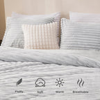 Andency King Size Comforter Set, Light Grey Soft Fluffy Comforter Set King Size, Winter Warm Fleece Faux Fur Bedding Set, Luxury