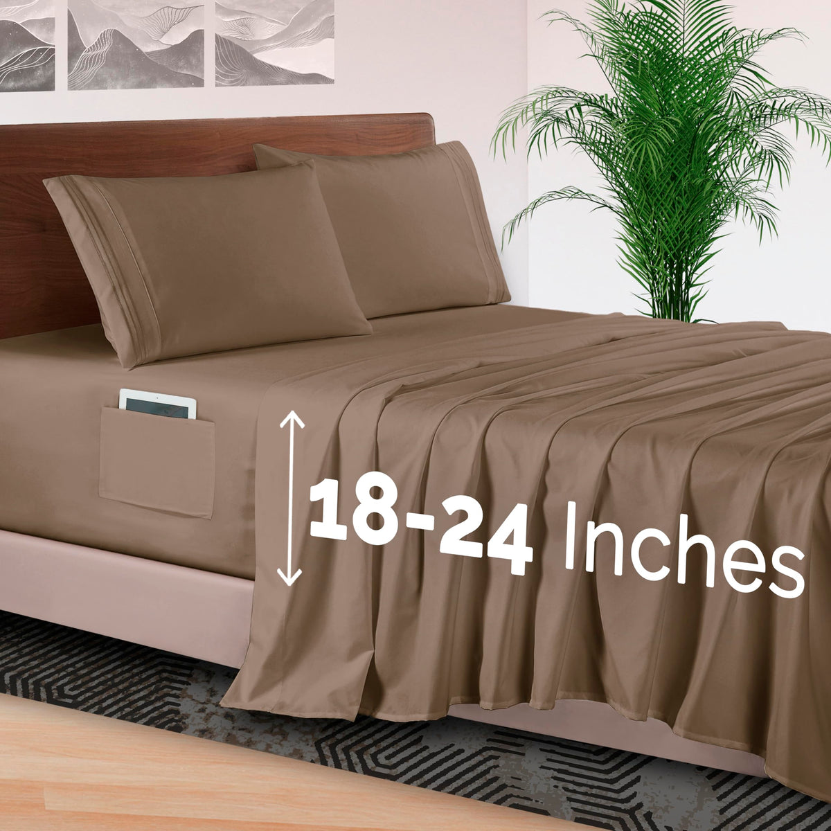 Elegant Comfort 4-Piece Bed Sheet Set - Luxury Bedding 1500 Premium Hotel Quality Microfiber, All Around Elastic 18-24 Inches De