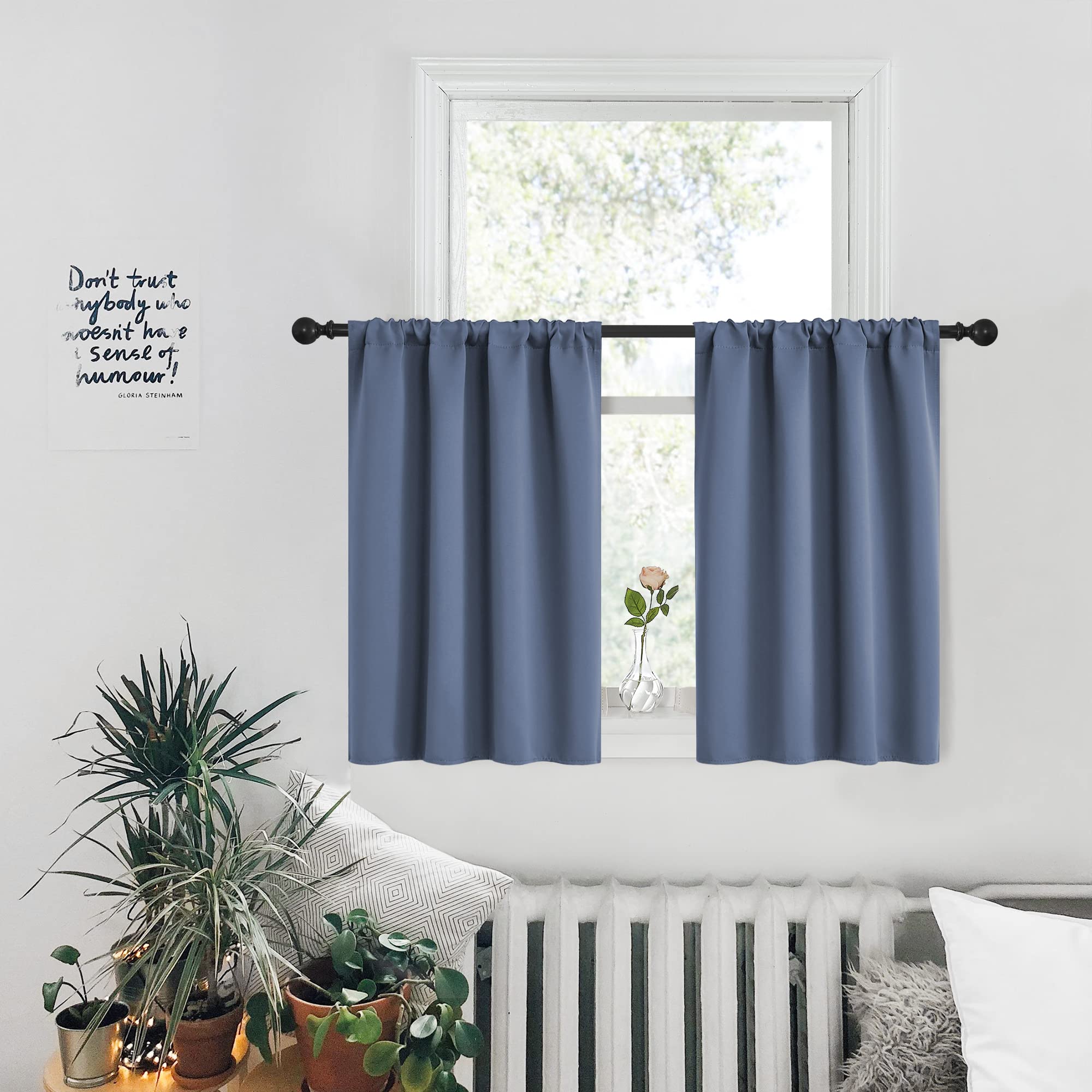 PONY DANCE Blackout Curtains 72 inches Long - 42 Inches Wide, Blue Haze Rod Pocket & Back Tab Thermal Panels Home Decor Window C