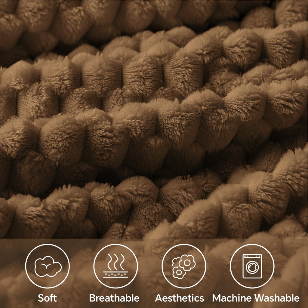 Bedelite Fleece Blanket Twin Blanket For Bed Couch, 3D Jacquard Decorative Brown Throw Blanket, Soft And Cozy Warm Plush Fuzzy B