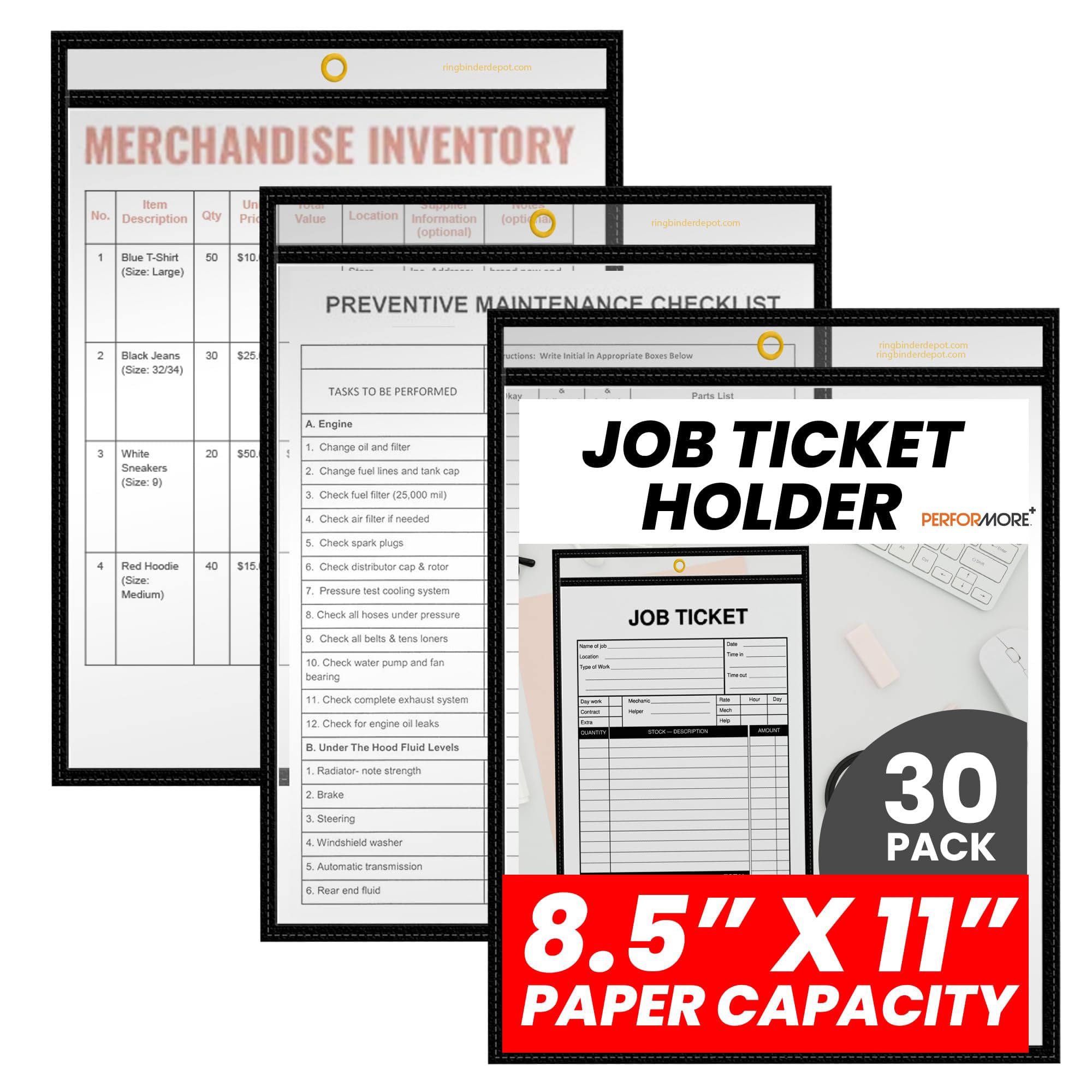 Performore Stitched Dry Erase Pockets, Portrait View Heavy Duty Reusable 8.5' X 11' Sleeves, Clear Both Sides With 1 Hole For