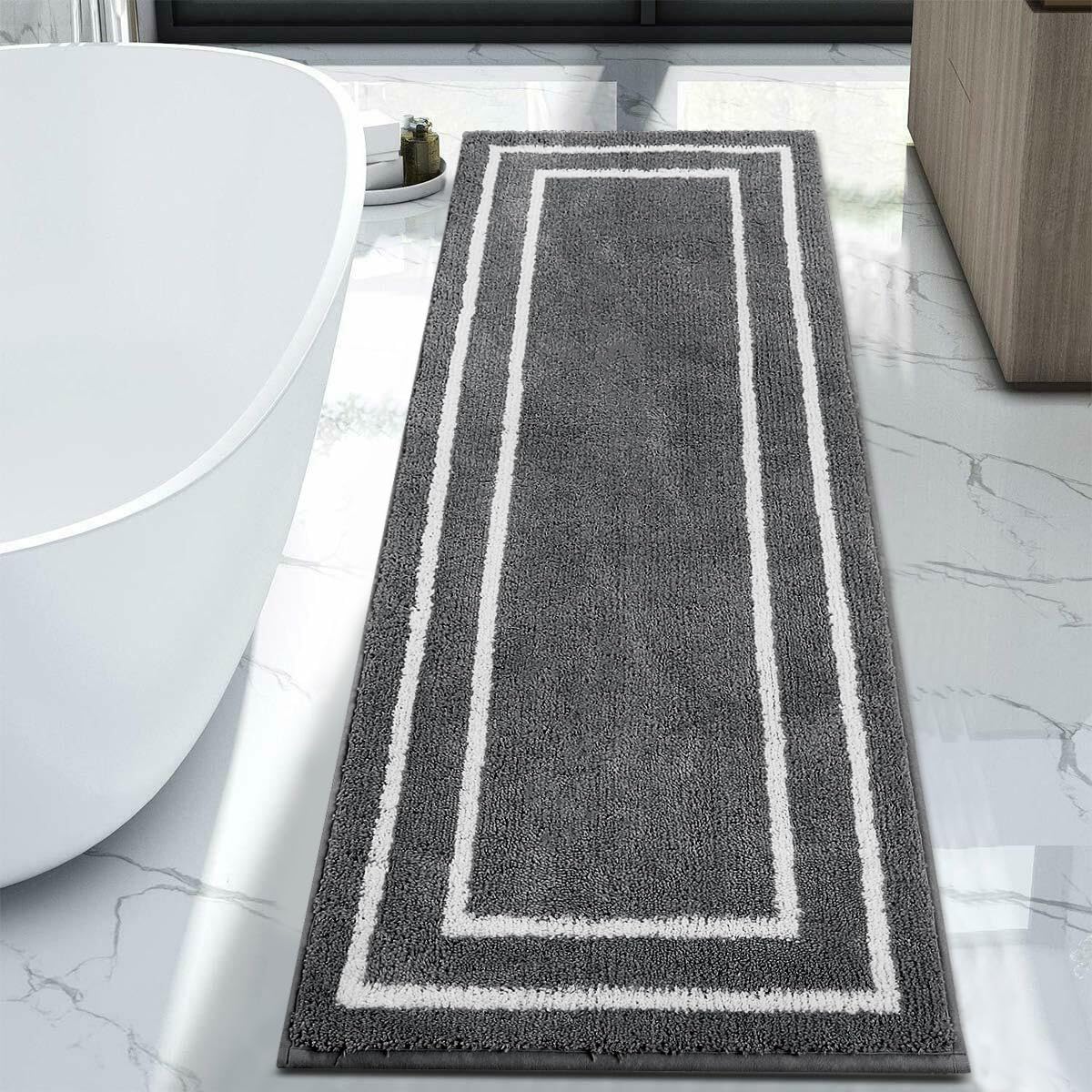 Uphome Bath Rug Runner, Water Absorbent Extra Long Bathroom Rug, Non Slip Dark Gray Bathroom Floor Rug, Soft Microfiber Machine 