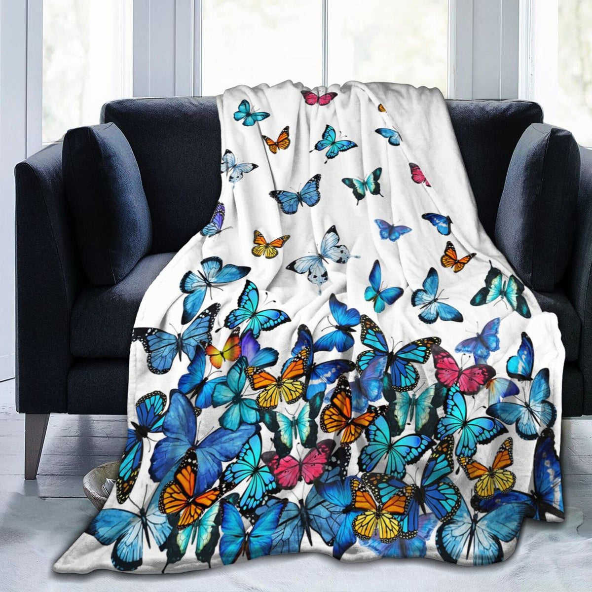 Blue Butterfly Blanket Ultra Soft Butterfly Throw Blanket Lightweight Cozy Blankets For Bed Couch Sofa 60'X50'