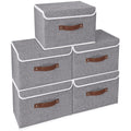 Yawinhe 43 Quart Storage Bins with Lids, Storage Cube Baskets Container, Clothes Organizers, Washable and Leather Handle for Hom