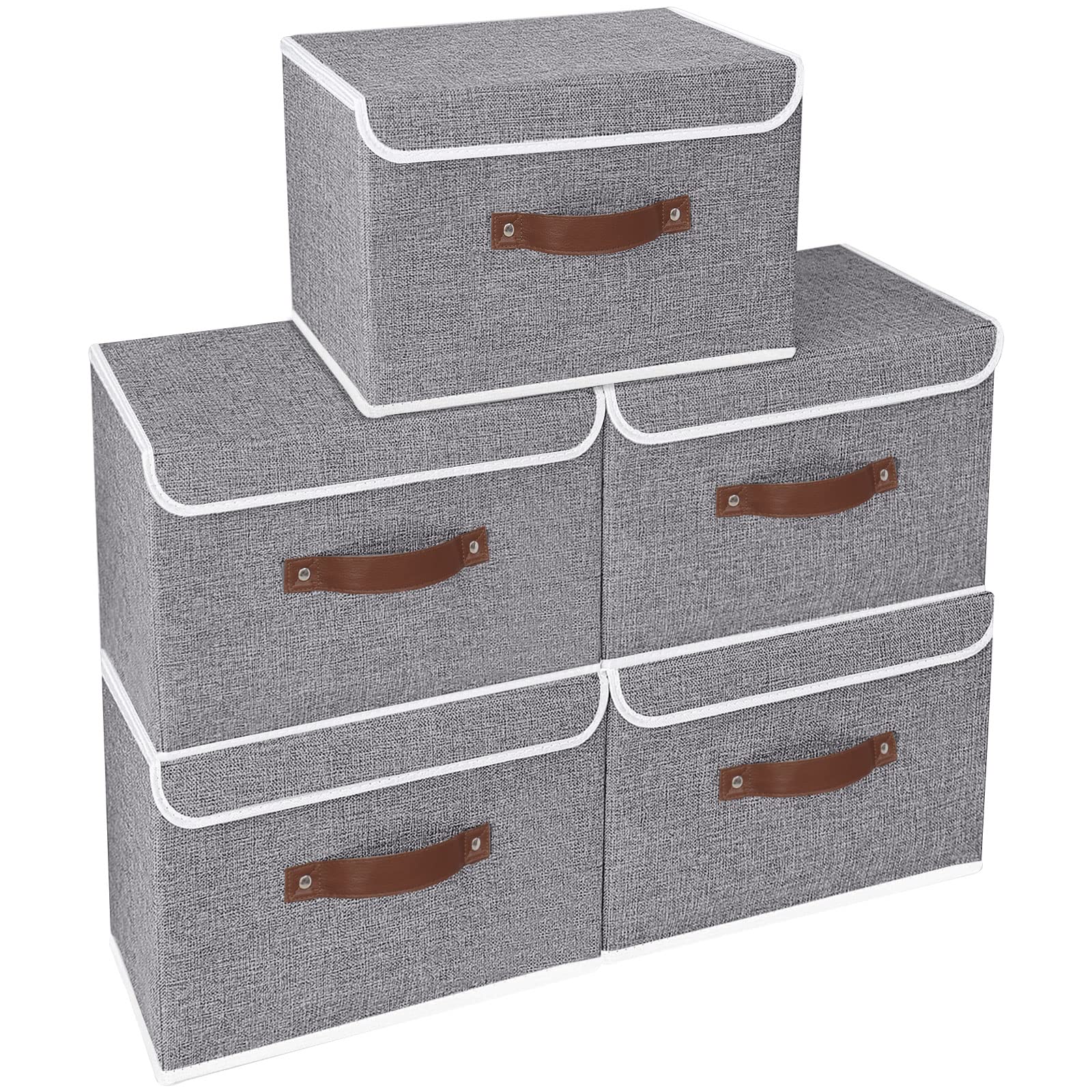 Yawinhe 25 Quart Storage Bin Cube Organizer Basket, Fabric Storage Box with Lids, Washable and Leather Handle for Home, Closet S