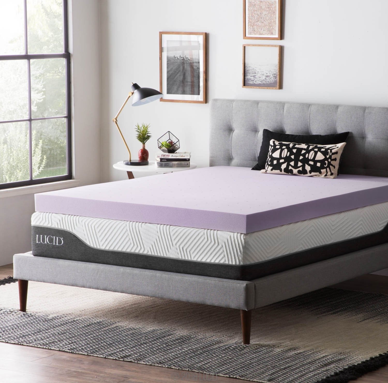 Lucid 4 Inch Lavender Infused Memory Foam Mattress Topper - Ventilated Design - California King Size