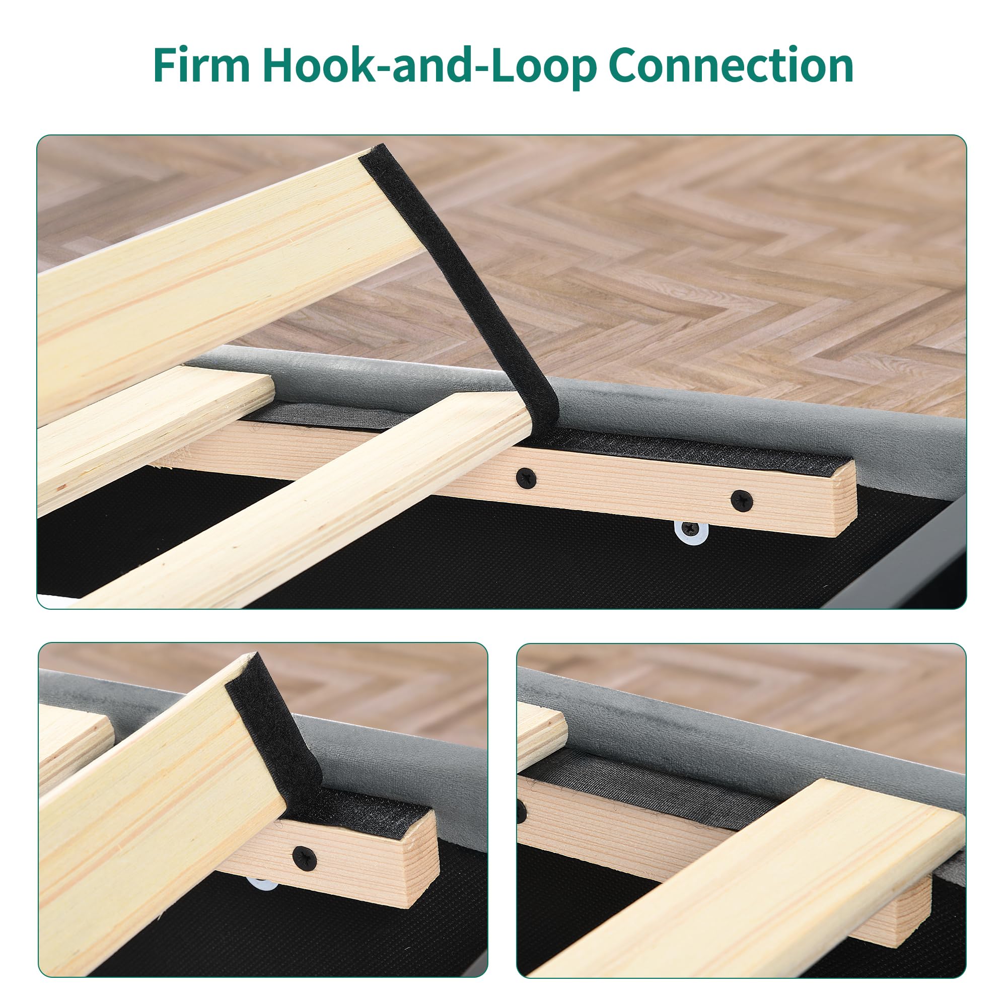 Yitahome Upholstered Bed Frame, Platform Bed Base With Grey Velvet Square Tufted Headboard, Strong Wood Slats Support Queen Size Mattress Foundation, No Box Spring Needed, Grey