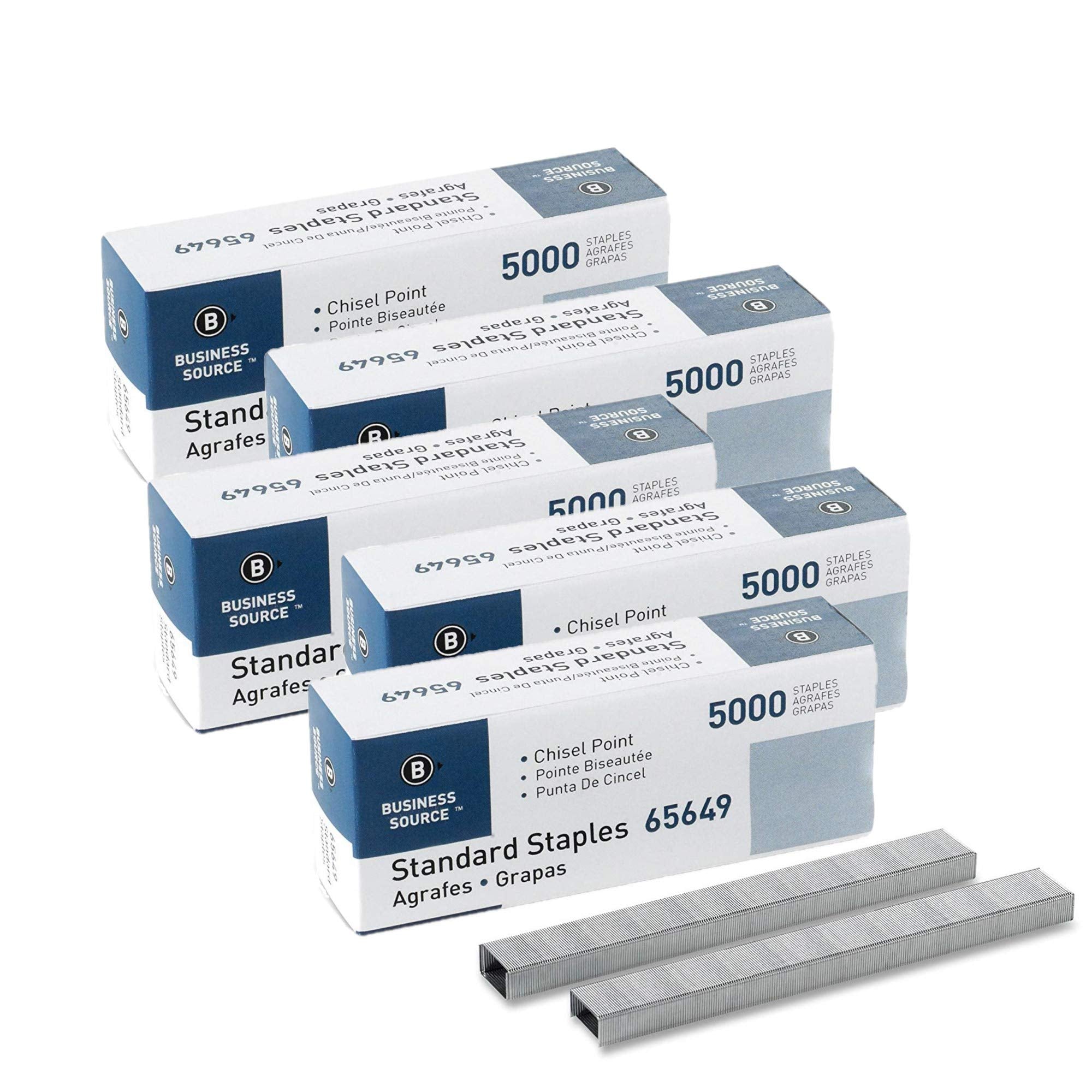 Business Source Chisel Point Standard Staples - Box Of 5000 (65649) - 5 Pack