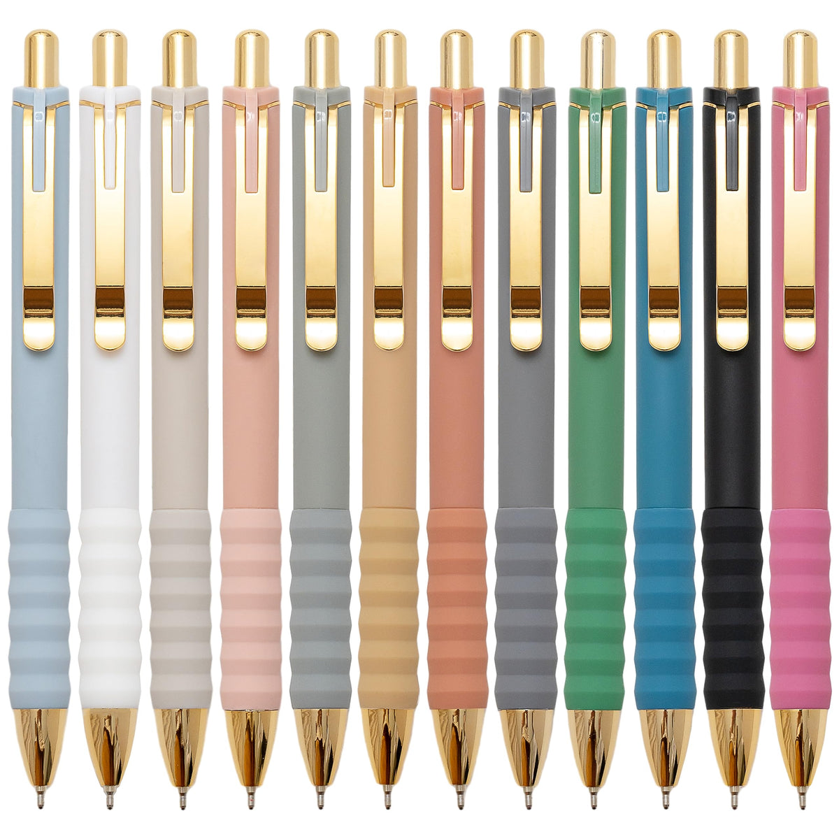 Aisibeiger Ballpoint Pens Black Ink Ball Point Pen With Super Soft Grip Medium Point 1.0Mm Office Pens (Gold 12-Count)