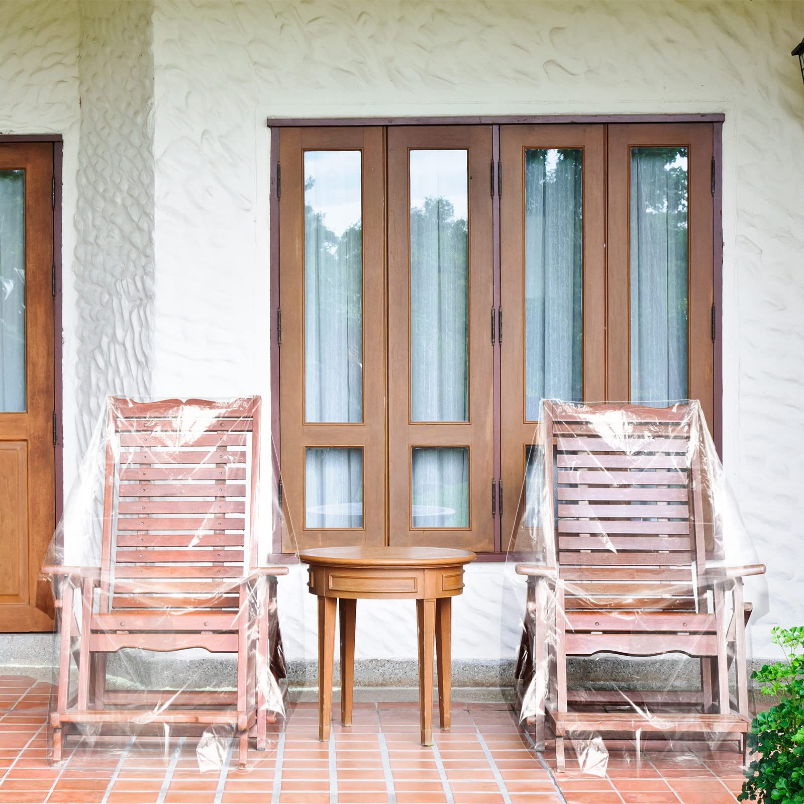 Tudomro 8 Pcs Outdoor Plastic Chair Cover Waterproof Armchair Cover Clear Dust Proof Plastic Couch Cover For Furniture Sofa Chai