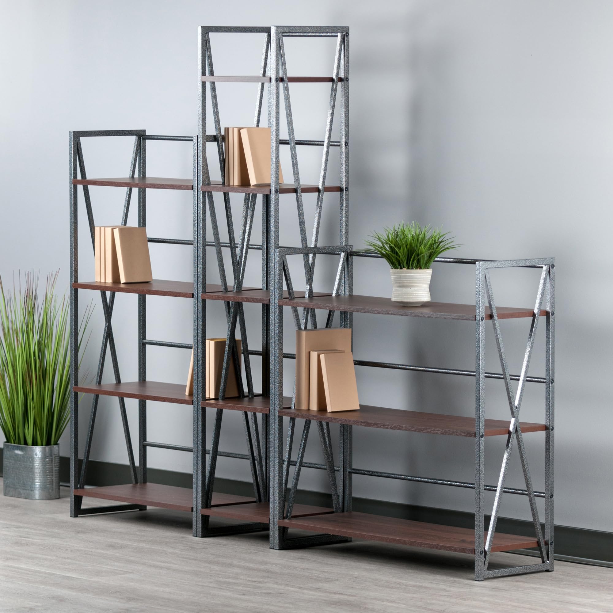 Winsome Isa 3-Piece Engineered Wood Shelving Set in Walnut and Graphite
