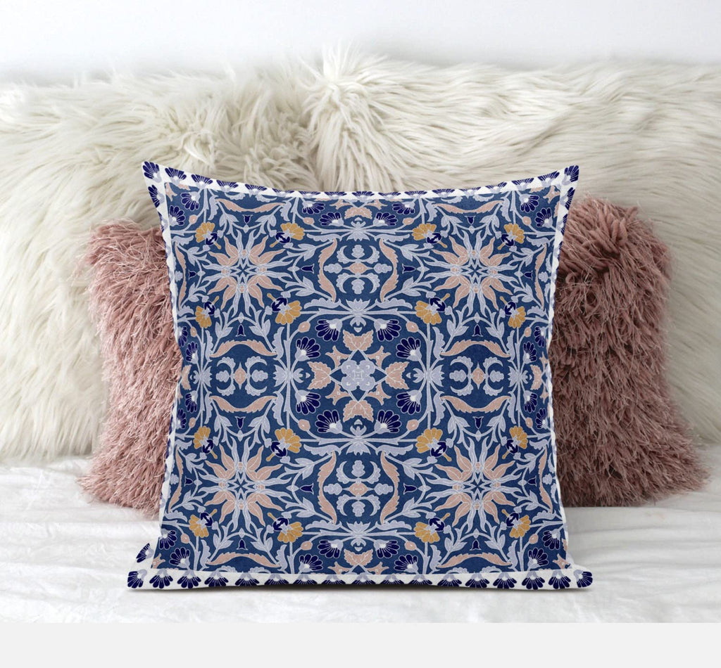 HomeRoots Muted Black Yellow 18â€ Blue Pink Paisley Zippered Suede Throw Pillow