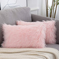 Wlnui Set Of 2 Lumbar Pink Fluffy Pillow Covers New Luxury Series Merino Style Blush Faux Fur Decorative Throw Pillow Covers Fuz
