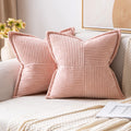 Miulee Pink Corduroy Pillow Covers 24X24 Inch With Splicing Set Of 2 Super Soft Boho Striped Pillow Covers Broadside Decorative
