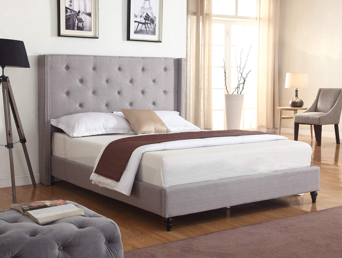 Best Master Furniture Vero Tufted Wingback Platform Bed, King Grey