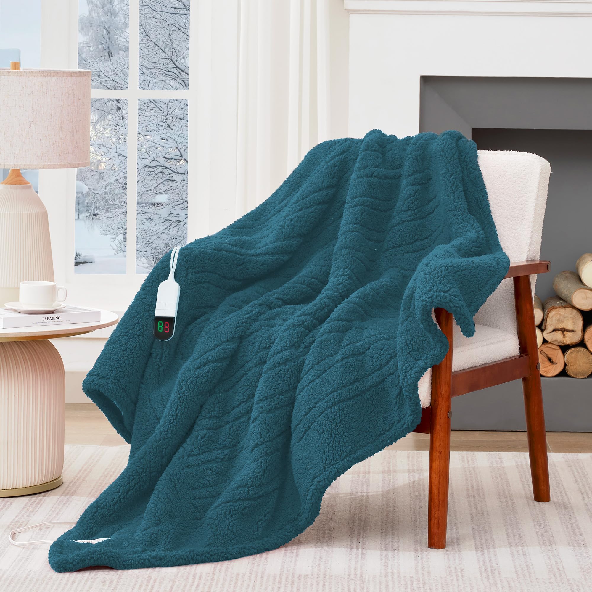 Maxeve Heated Blanket Electric Twin 62'X84' Soft Double Sided Sherpa Heating Blanket With 8 Fast Heating Levels & 1-8H Auto-Of