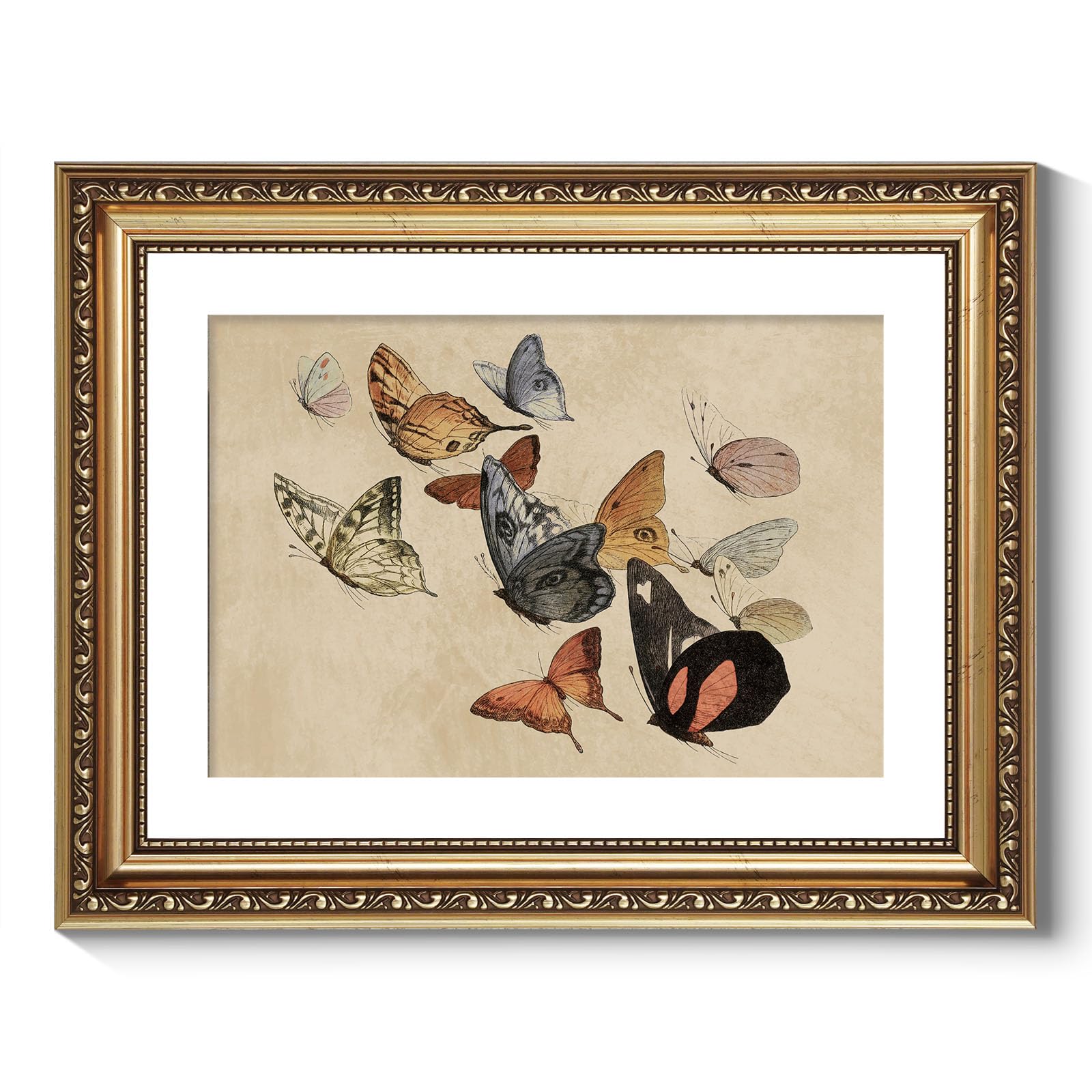 ARPEOTCY Vintage Gold Framed Wall Art, Classical Flying Butterflies Paintings, Aesthetic Canvas Prints Artwork with Frame, Victo