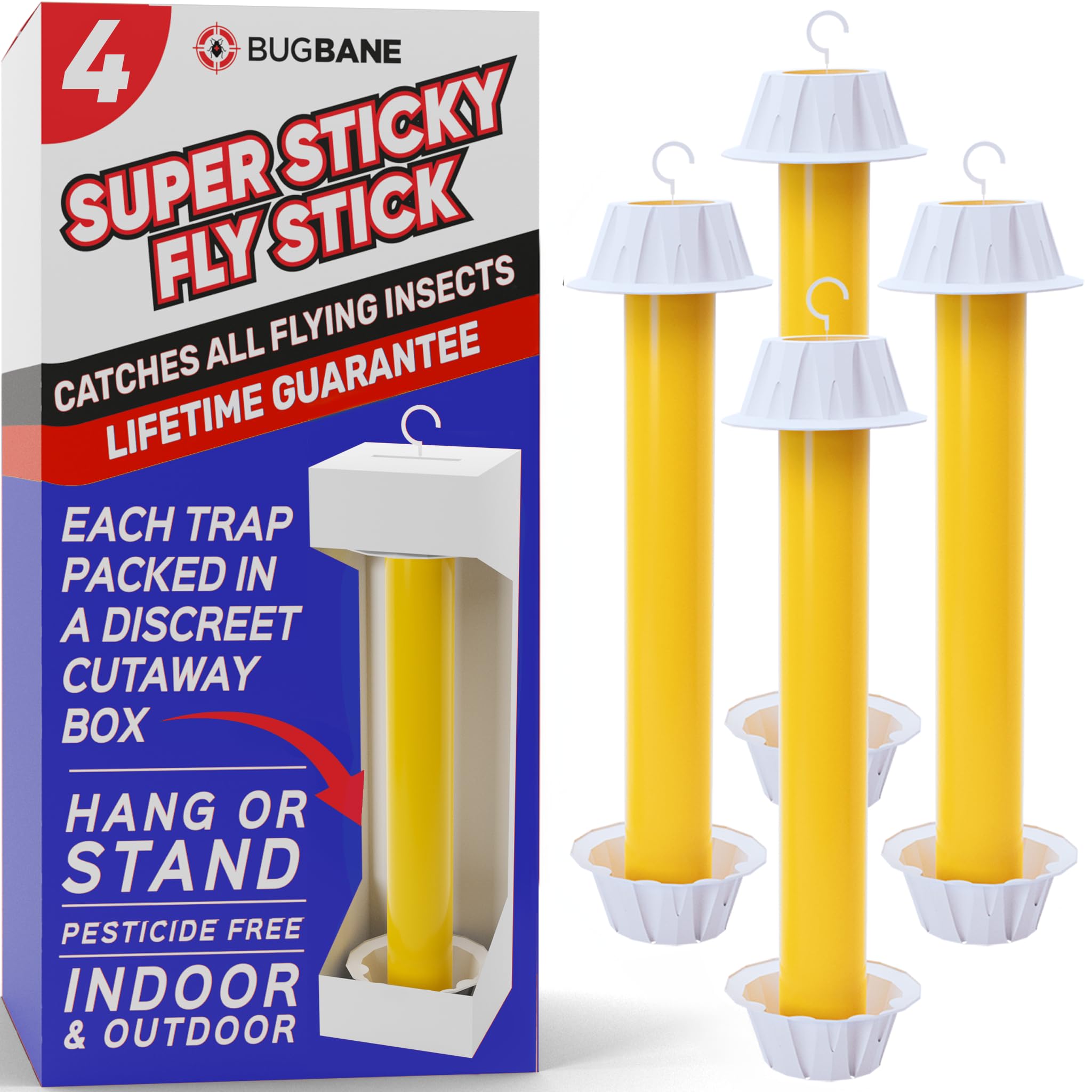 Fly Stick Sticky Fly Traps For Indoors And Outdoor 4Pk. Non-Toxic Bait Free. Trap All Flies. Sticky Fly Traps For Indoors Outdoo