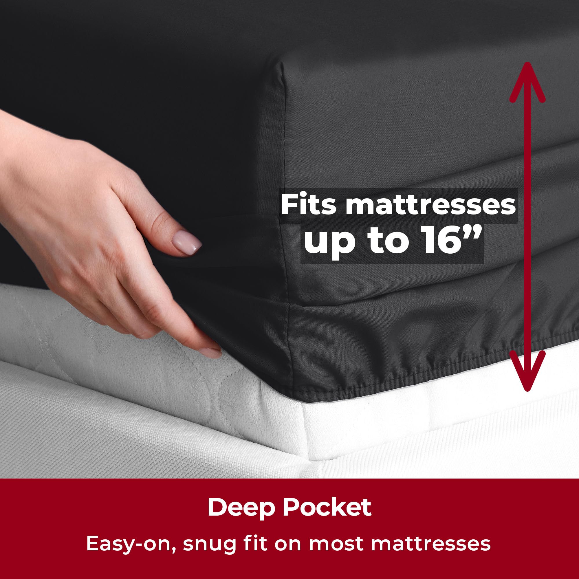 Mellanni California King Sheet Set - 6-Piece Iconic Collection Bedding, (Including 4 Pillowcases), 16-Inch Deep Pocket, Easy Care, Extra Soft, Cooling Sheets, Brushed Microfiber - Black