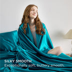 Bedsure Satin Sheets King - Similar To Silk Sheets, Silky Bedsheet, Luxury & Ultra Soft, Non-Fading & Wrinkle Free, Good For Hair & Skin, Gifts For Women, 4 Pieces, Teal