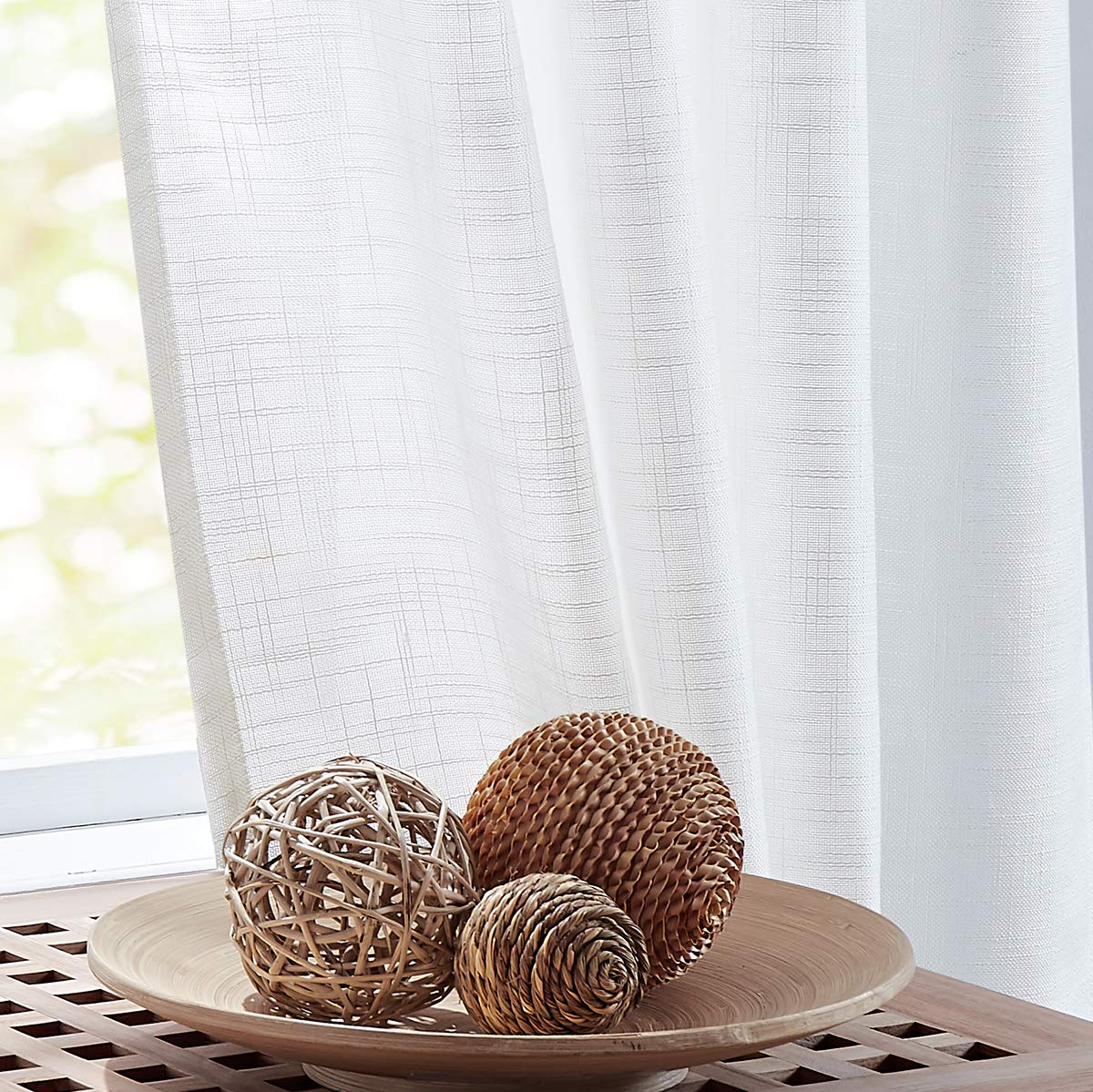 Fmfunctex Sheer White Curtains For Bedroom 96 Inches Long Rich Linen Textured Window Treatment Set For Living Room 52   W 1 Pair