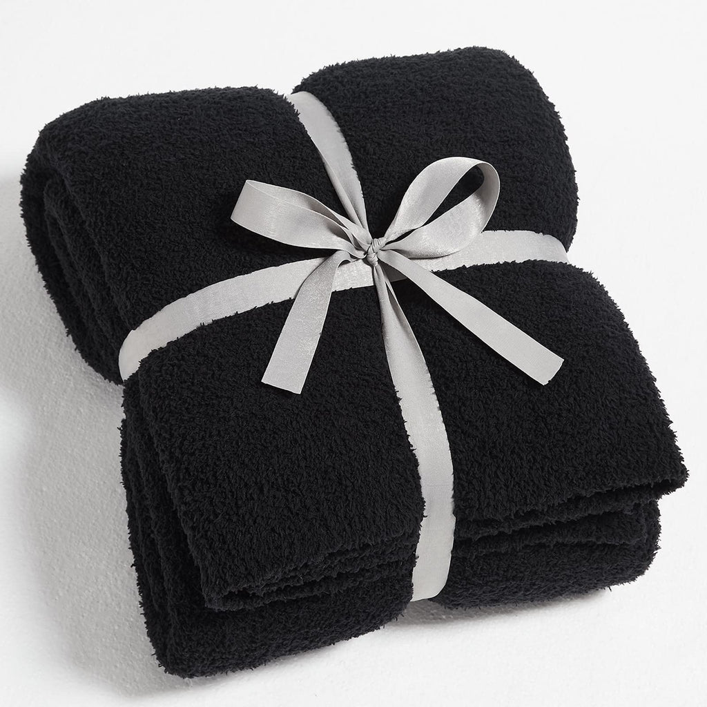 Cymula Knit Throw Blanket For Couch Black-Super Soft Lightweight Plush Fuzzy Fluffy Cozy Blankets And Throws For Sofa Bed, 50X60