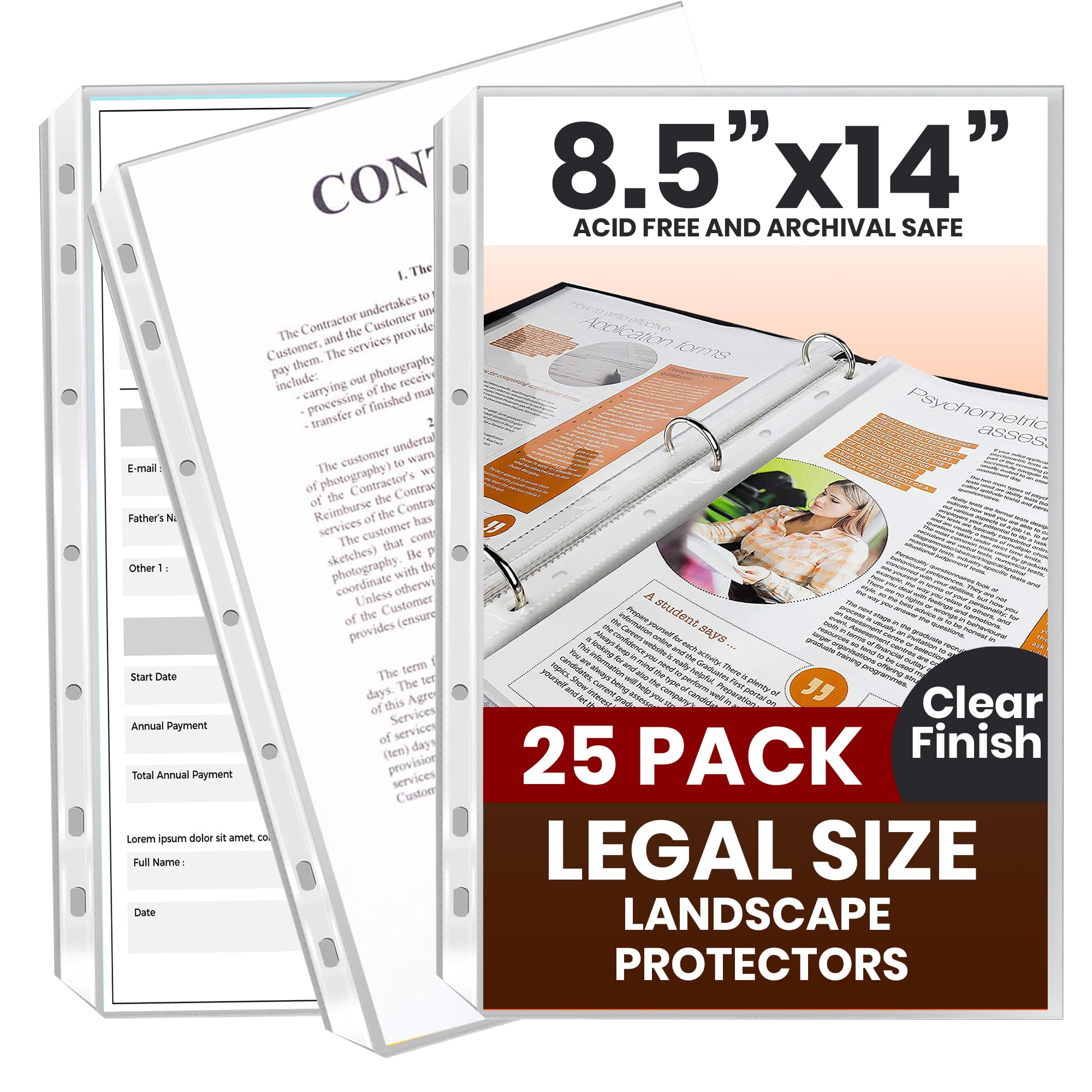 Performore 25 Pack Of 8.5X14 Legal Size Heavyweight Long Clear Sheet Protectors, Plastic Legal Paper Sleeves, Clear Archival Qua