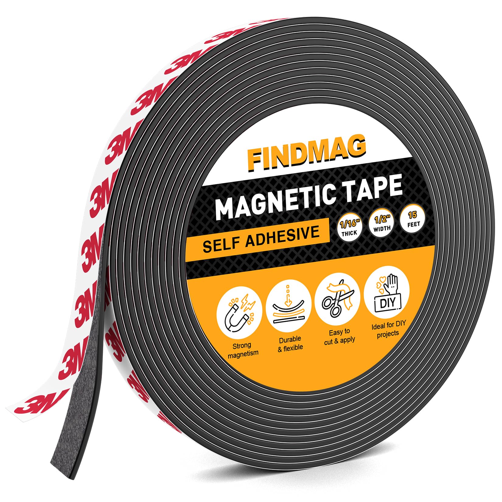 Findmag Magnetic Tape, 15 Feet Magnet Tape With Strong Self Adhesive Flexible Magnetic Strip Magnet Tape Roll Perfect For Craft