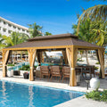 Erommy 14' X 22' Gazebo, Hardtop Gazebo Wood-Looking Gazebo With Galvanized Steel Double Roof, Aluminum Frame, Outdoor Patio Har