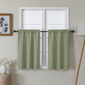 Lecloud Bessie Light Green Kitchen Curtains 30 Inch Length 2 Pcs, Faux Linen Textured Short Curtains for Small Windows, Light Fi
