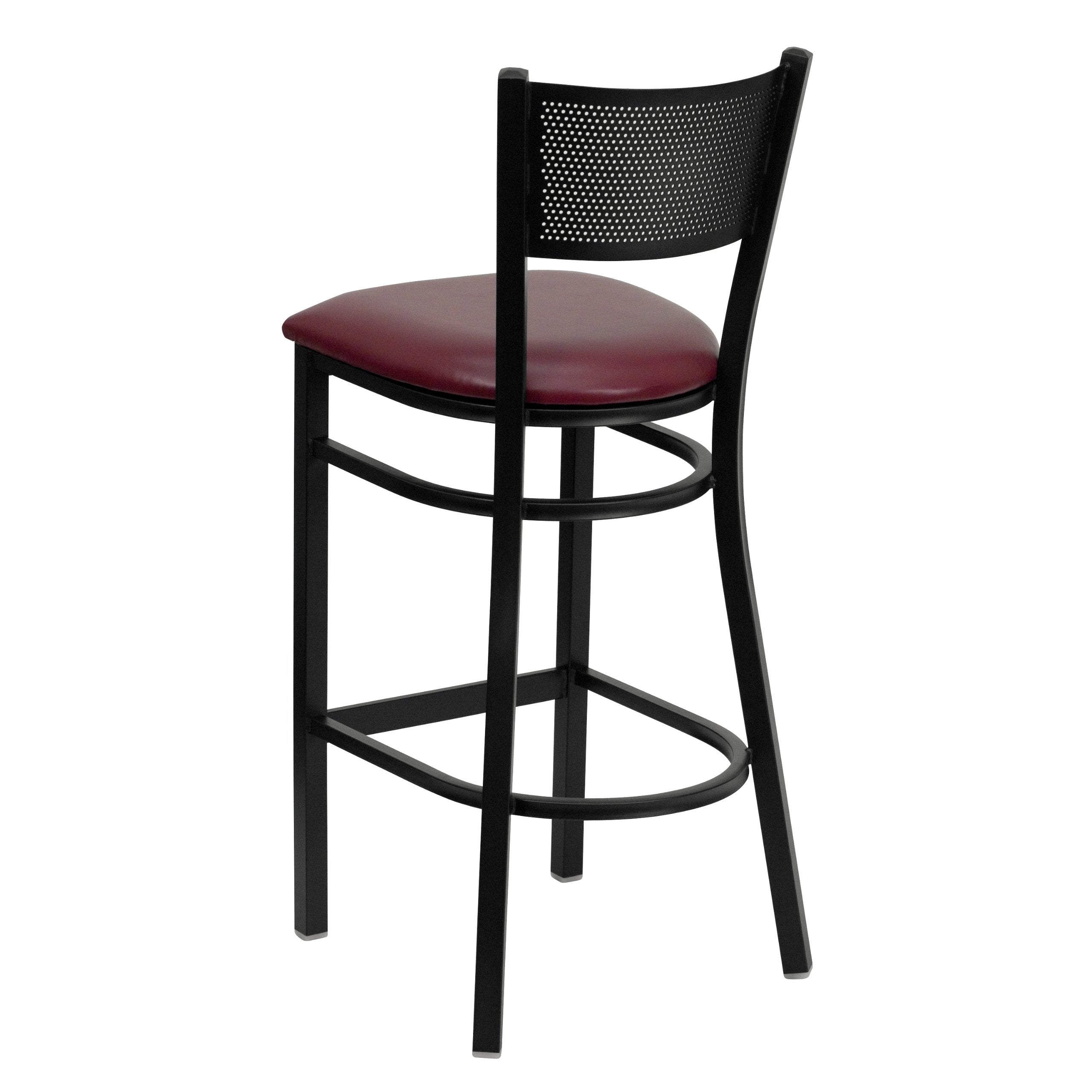 Flash Furniture Hercules Series Black Grid Back Metal Restaurant Barstool - Burgundy Vinyl Seat