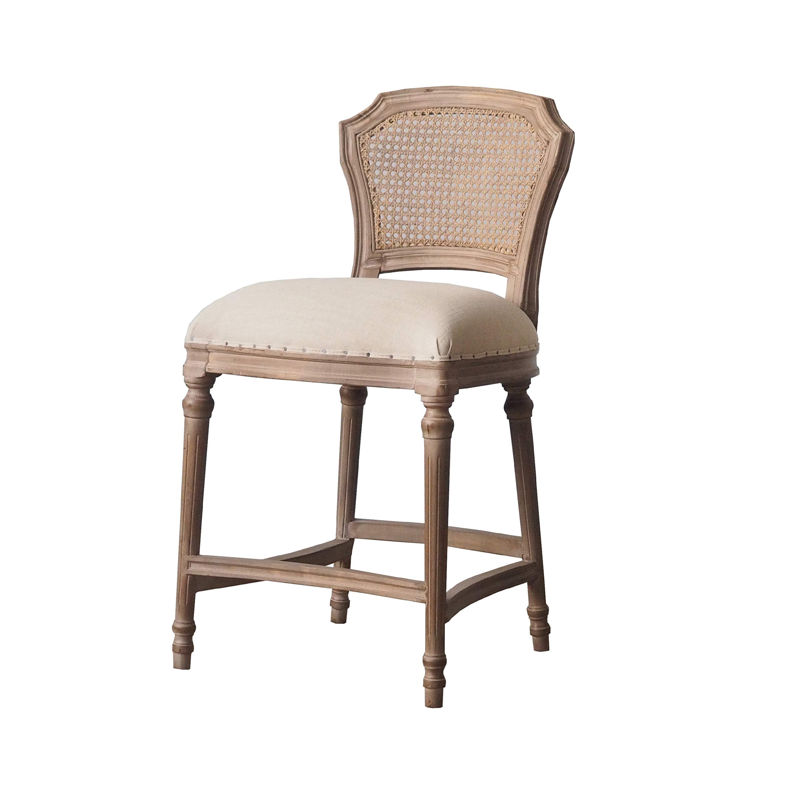 Benjara Nailhead Fabric Upholstered Bar Stool With Perforated Back, Beige And Brown