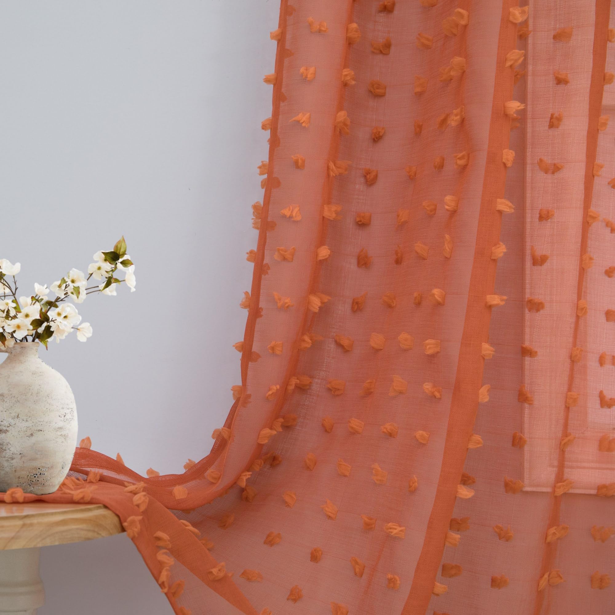 Burnt Orange Sheer Curtains 84 Inches Long Terracotta Curtains For Living Dining Room Bedroom 2 Panels Back Tab Boho Farmhouse S
